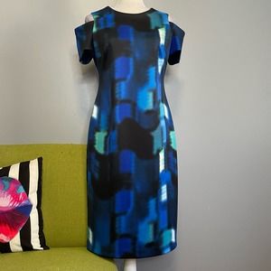 Calvin Klein Blue Short Cold Shoulder Cocktail Sheath Dress 8